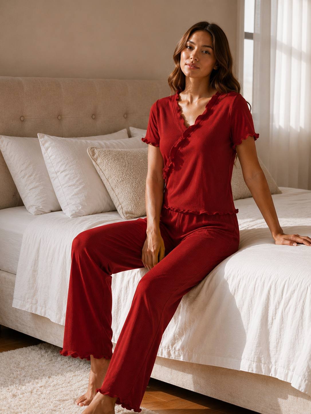 photo_2026-07-06_17-33-43 Ruffle Wrap Ribbed Pajama Set - Image 1