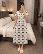 Women’s Bow & Heart Print Long Nightdress