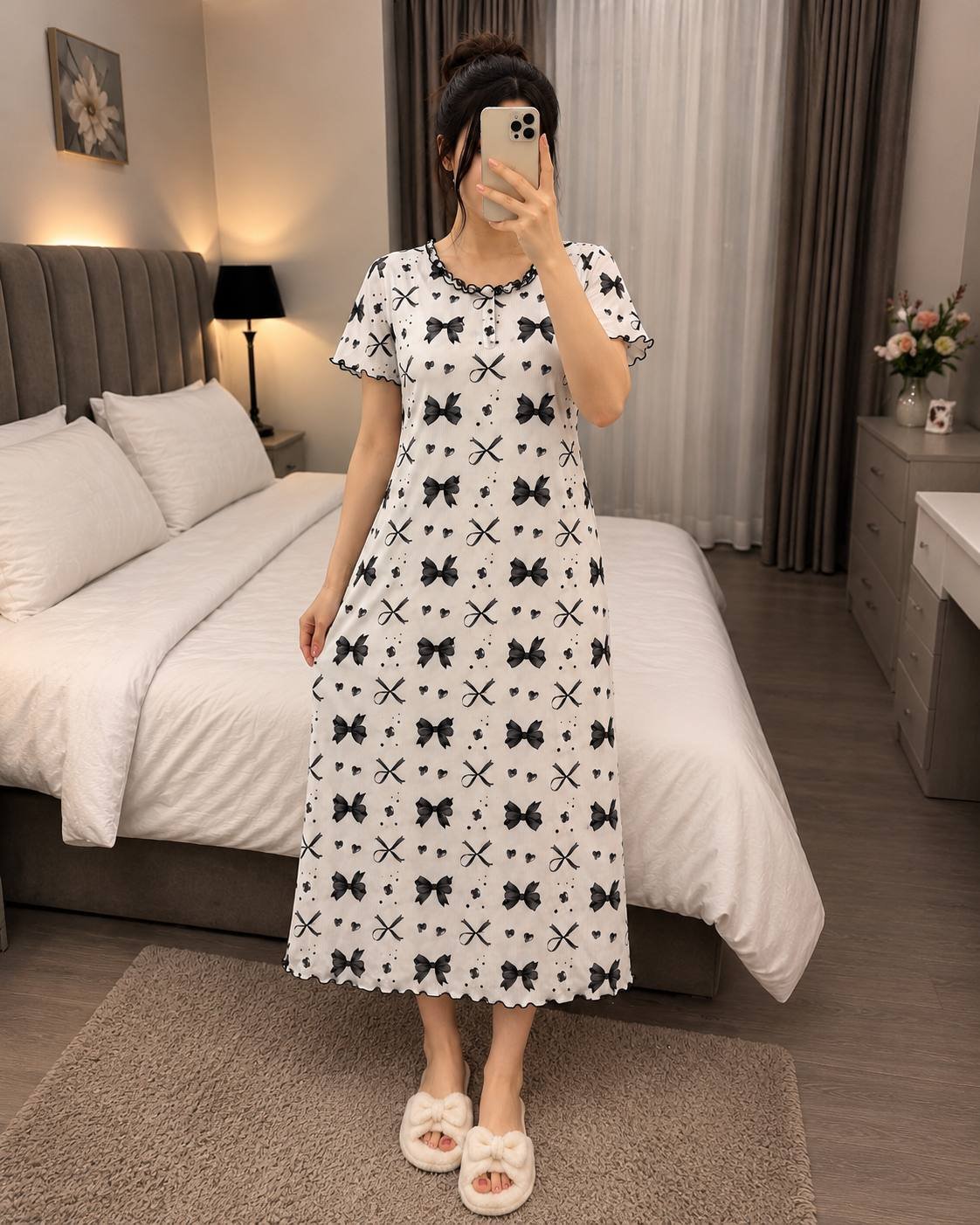photo_2026-08-23_15-28-36 Women’s Bow & Heart Print Long Nightdress - Image 1